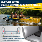 Ultra-durable 3-person inflatable fishing kayak with yellow drop stitch hull
