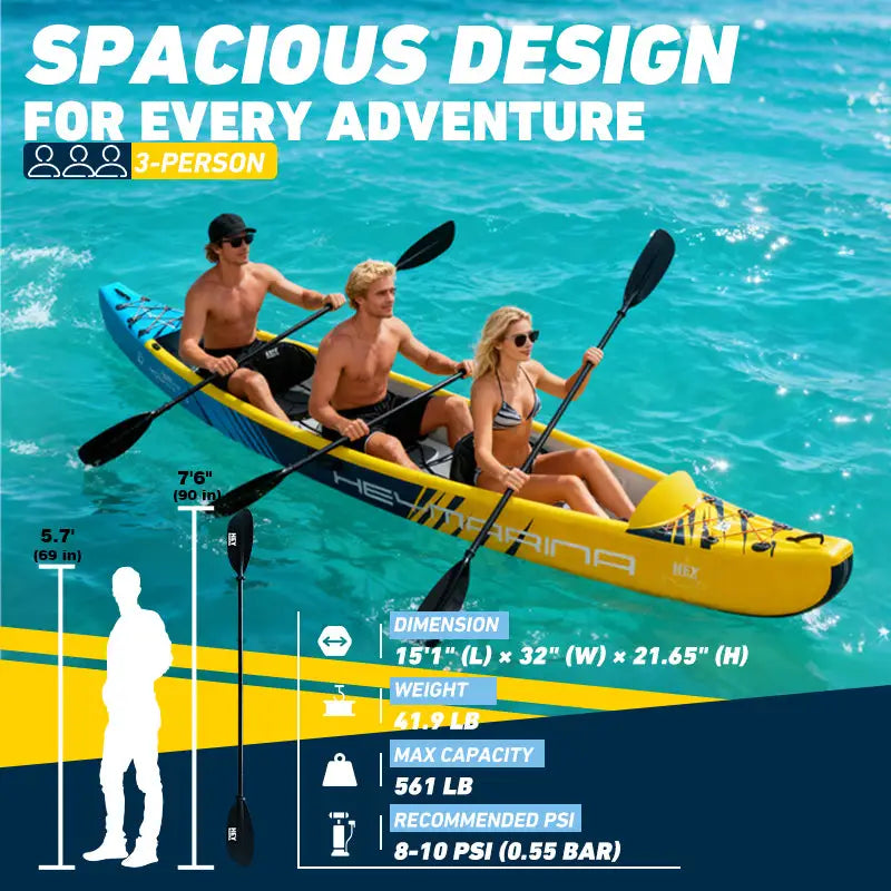2-person yellow and blue inflatable kayak for fishing adventures