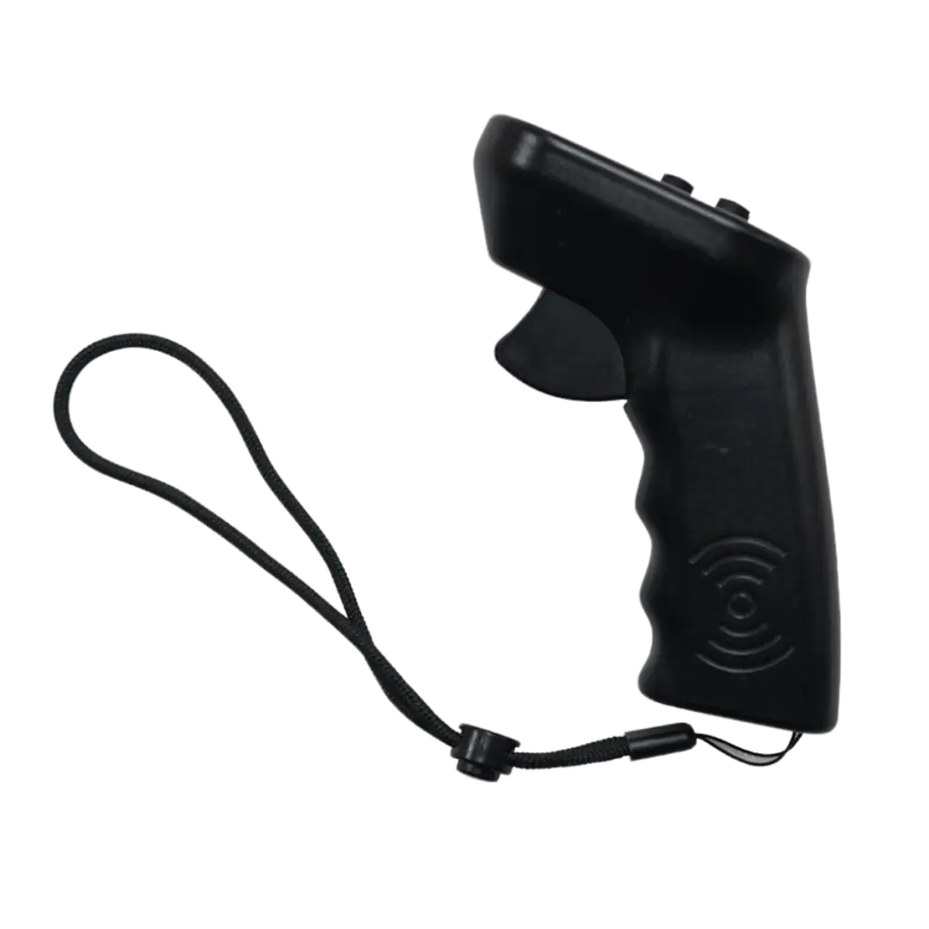 Black waterproof remote control with automatic lock, trigger, wrist strap, IP68 protection