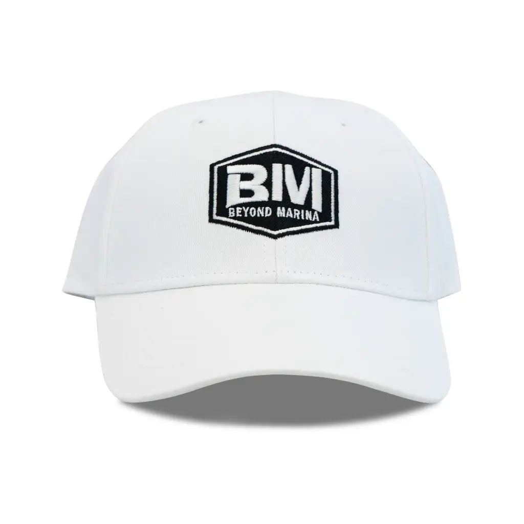 White Baseball Cap with BM Logo Embroidery - Stylish White Hat Shaka