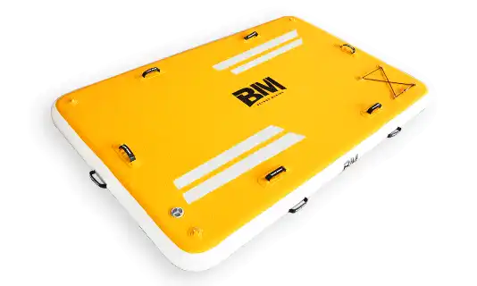 Yellow and white inflatable floating platform.